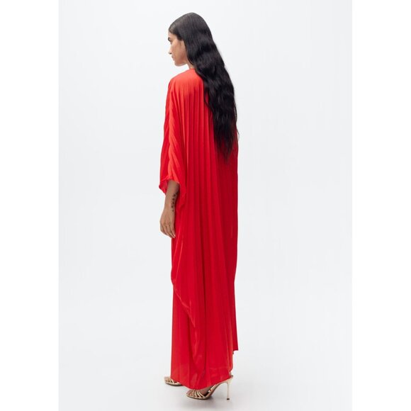 NEW Mango Pleated three-quarter sleeve dress RED SIZE S/100%AUTHENTIC - Picture 3 of 7